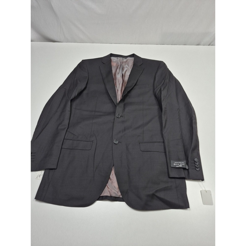 Emilio Ciro Suit Jacket Mens 40 Long Black Wool Turbo 160 2 Button NWT